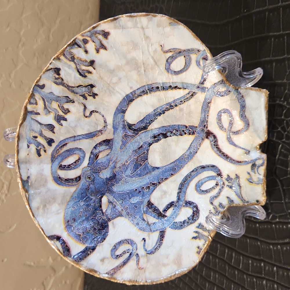 ONE OF A KIND HANDMADE Blue Octopus EMBELLISHED SEASHELL